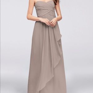 Strapless Crinkle Chiffon Dress w/ Cascade Skirt